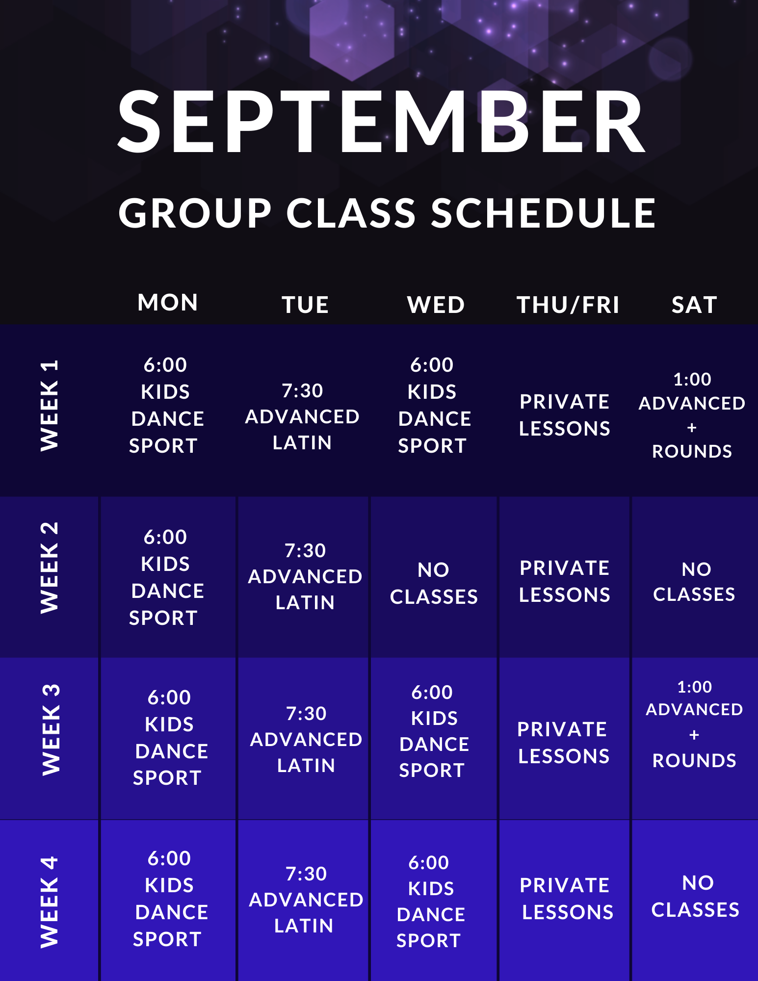 SCHEDULE – Dancing Like A Star